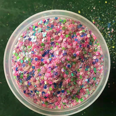 Glitter mezclado hexágono mezclado de Chunky Glitter ecológico resistente a los disolventes poliéster perla iridiscente