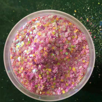 Glitter mezclado hexágono mezclado de Chunky Glitter ecológico resistente a los disolventes poliéster perla iridiscente