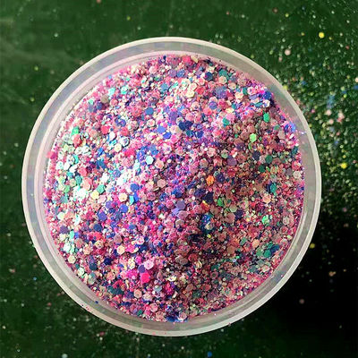 Glitter mezclado hexágono mezclado de Chunky Glitter ecológico resistente a los disolventes poliéster perla iridiscente