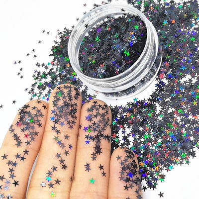 Artesanía Oportunidad Poliéster Estrella Brillante 2.5mm Formas Holográfico Negro para el Cuerpo Nail Art Resina Tumble Estrella Formas
