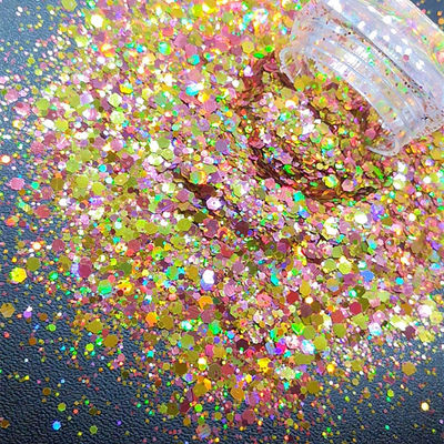 Glitter de cuerpo de poliéster Gel de oro holográfico Chunky Glitter para un aspecto de moda