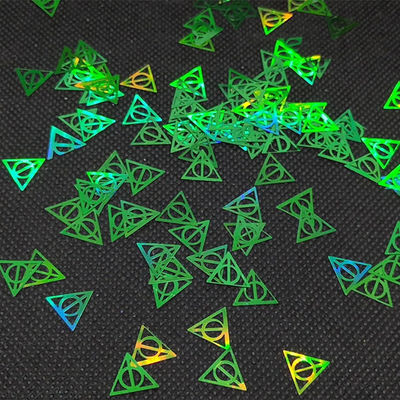 Triángulos de Harry y Potter con círculo de forma Gitter Mortal Hallow Brillo El último accesorio de decoración