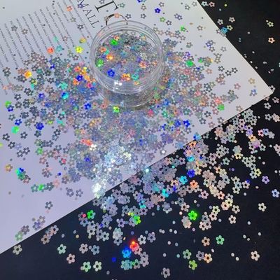 Poliéster Flor de ciruela Flores de uñas Arte brillante Sequins Polvo acrílico Estrella de corazón a granel Envasado Mínimo 1 kg con Sequins de 3 mm